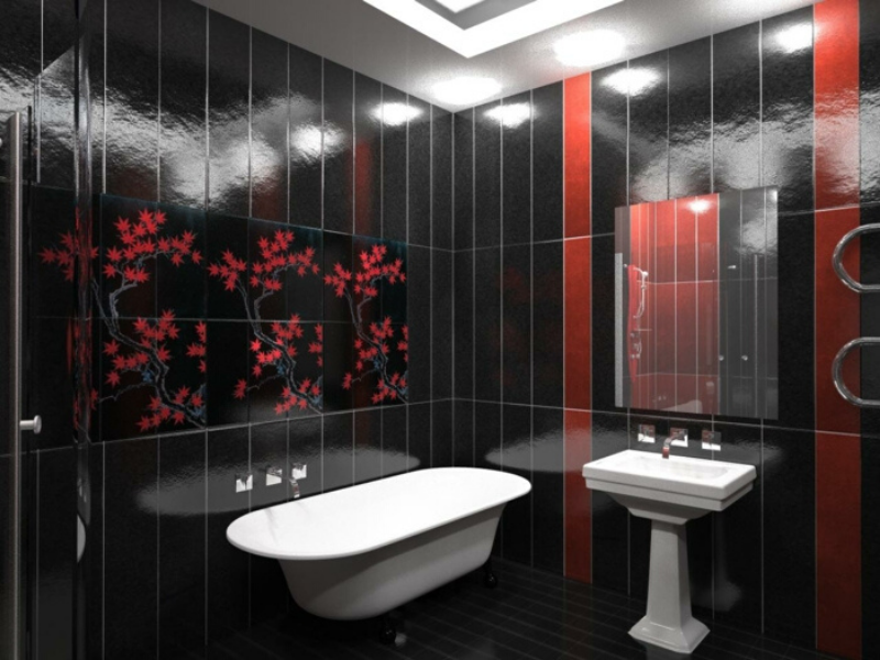 baños color negro con rojo